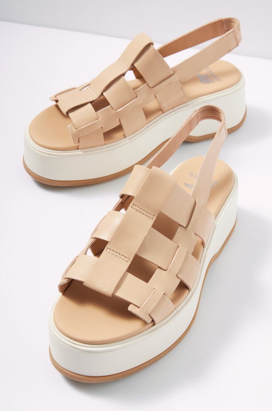 Sorel Tan Dayspring Woven Leather Upper Slingback Platform Sandals 7.5